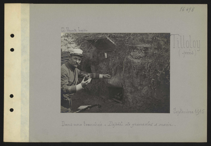 Tilloloy (près). Dans une tranchée : dépôt de grenades à main