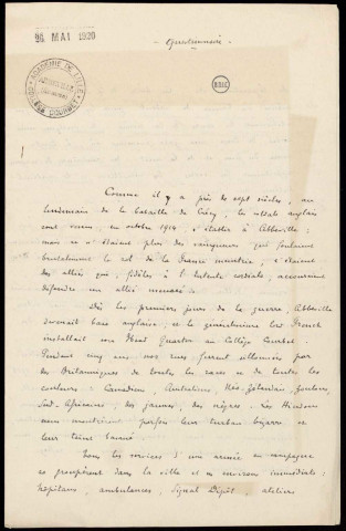 Somme (80) : Réponses aux questionnaires concernant les zones occupées par les armées françaises et alliées. Travaux d'élèves