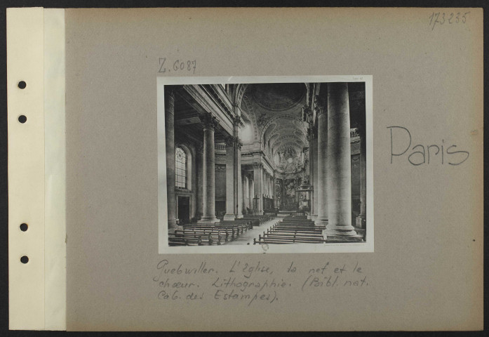 Paris. Guebwiller. L'église, la nef et le chœur. Lithographie. (Bibliothèque nationale. Cabinet des Estampes)