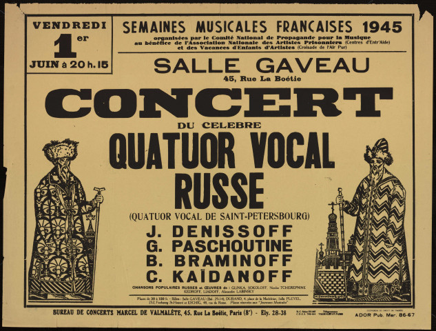 Semaines musicales françaises 1945 : concert du célèbre quatuor vocal russe