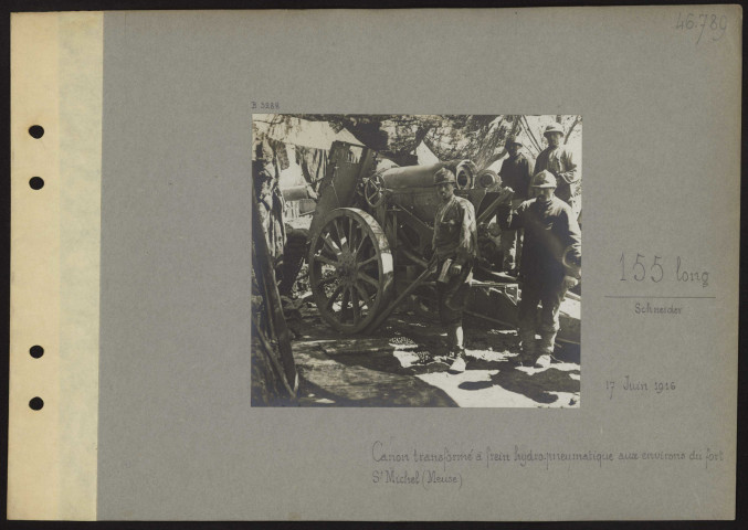 Fort Saint-Michel (Meuse). 155 long. Schneider. Canon transformé à frein hydro-pneumatique