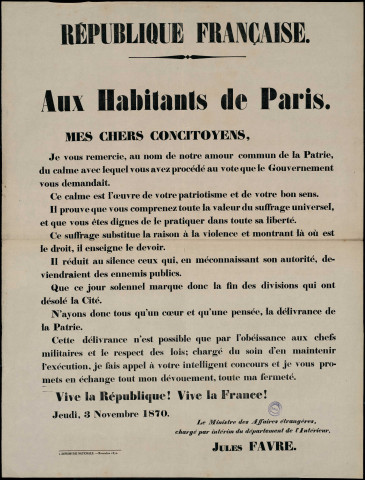 Je vous remercie… Du calme avec lequel vous avez procédé au vote… Jules favre