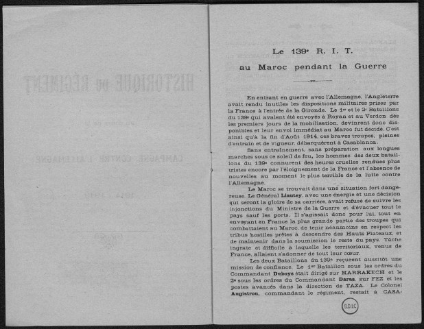 Historique du 139ème régiment d'infanterie territoriale