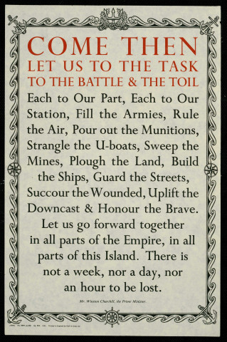 Come then : let us to the task to the battle et the toil