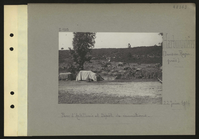 Harbonnières (dans un ravin, près). Parc d'artillerie et dépôt de munitions