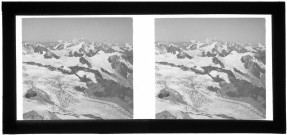 Glacier de Ferpècle, Combin, Mont Blanc vus de la Dent Blanche