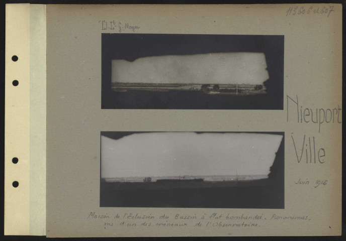 Nieuport-Ville. Maison de l'éclusier du bassin à flot bombardée. Panoramas vus d'un des créneaux de l'observatoire