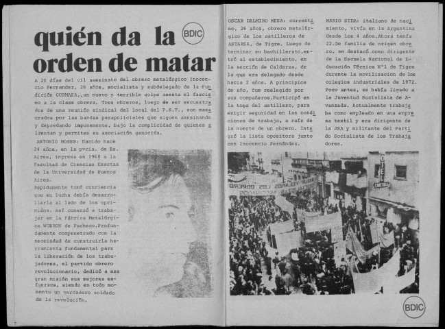 Denuncia. N°4. Mayo 1974. Sous-Titre : Órgano del movimiento antimperialista por el socialismo en Argentina