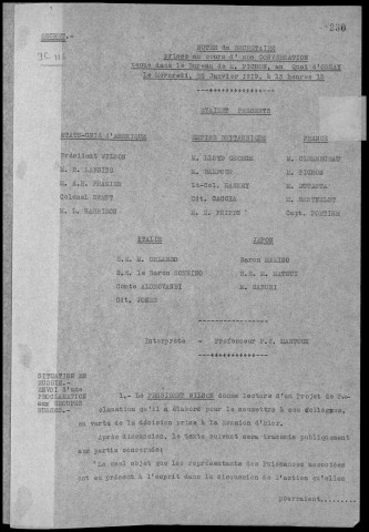 Séance du Conseil supérieur de guerre le 22 janvier 1919 à 15h15. Sous-Titre : Conférences de la paix