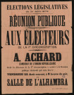 Élections législatives du 31 août 1879 Réunion publique : A. Achard Candidat de l'union républicaine
