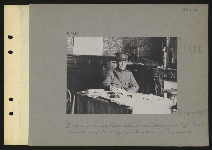 Ham. Bureau de monsieur Jackson délégué de l'American Red Cross pour la reconstruction des villages de la Somme