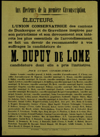 Aux électeurs de la première circonscription : M. Dupuy de Lome