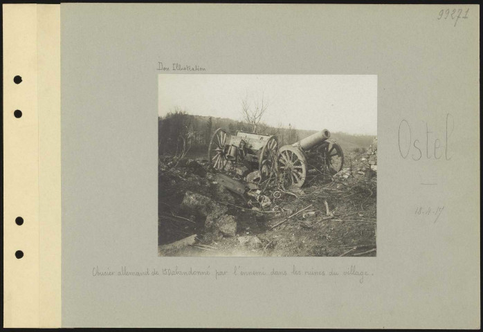 Ostel. Obusier allemand de 150 abandonné par l'ennemi dans les ruines du village