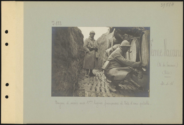 Ferme Navarin (nord de Souain) (près). Boyau d'accès aux premières lignes françaises et poste d'eau potable