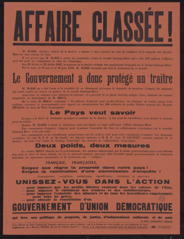 Affaire classée !… Le gouvernement a donc protégé un traître…