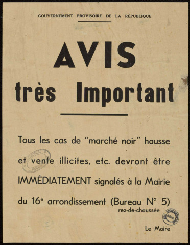 Tous les cas de marché noir ... devront être immédiatement signalés