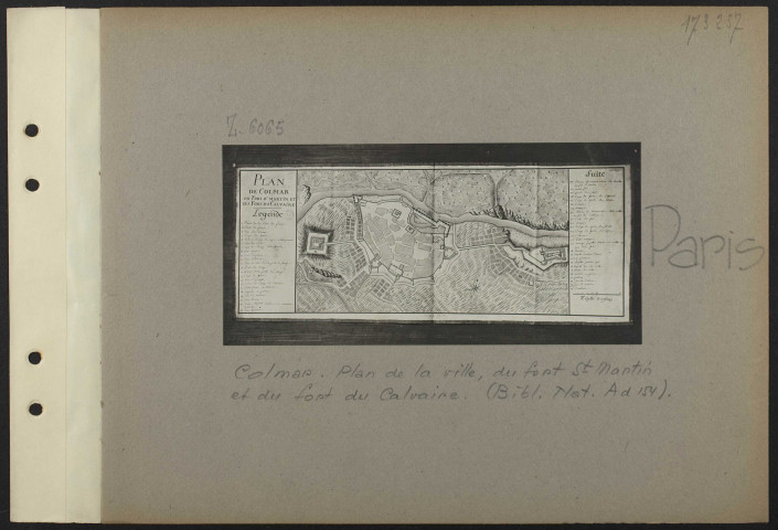 Paris. Colmal. Plan de la ville, du fort Saint-Martin et du fort du Calvaire. (Bibliothèque nationale Ad 154)