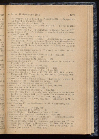 Table des matières 1910