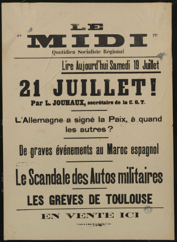 Le Midi. Lire aujourd'hui samedi 19 juillet