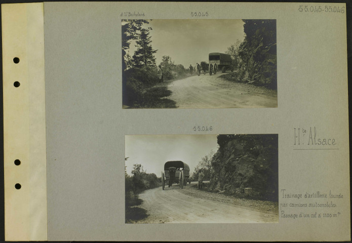 Haute-Alsace. Trainage d'artillerie lourde par camions-automobiles. Passage d'un col à 1100 mètres