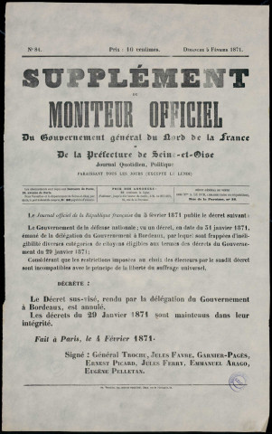 Supplément du Moniteur officiel No 84