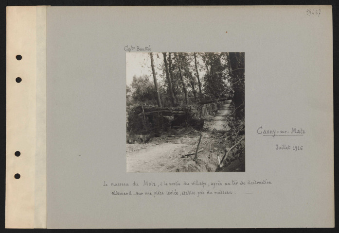 Canny-sur-Matz. Le ruisseau du Matz, à la sortie du village, après un tir de destruction allemand sur un pièce isolée, établie près du ruisseau