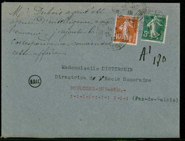 Correspondance entre les élèves de l'école Pierre Bertrand de Boulogne sur Mer et les prisonniers.