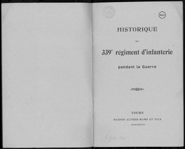 Historique du 339ème régiment d'infanterie