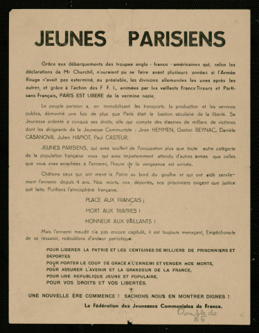 Jeunes parisiens : Paris est libéré de la vermine nazie