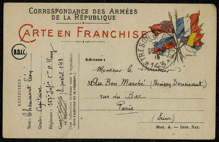 Lettres de soldats adressées au Bon Marché (Paris)