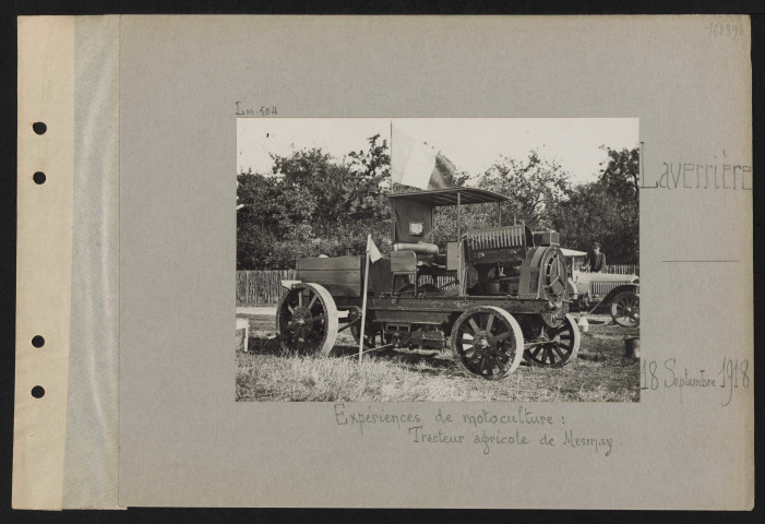Laverrière. Expériences de motoculture : tracteur agricole de Mesnay