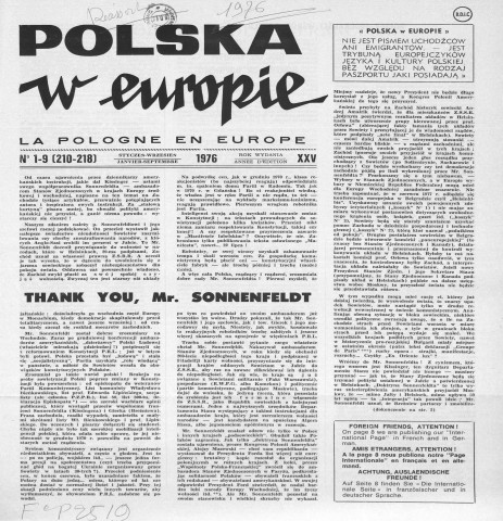 Polska w Europie (1976 ; n°1-9)  Autre titre : La Pologne en Europe