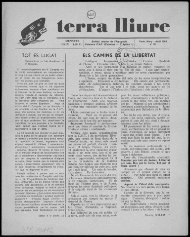 Terra Lliure (1983 : n° 78-79). Sous-Titre : Butlletí de la Regional Catalana C.N.T [puis] Butlletí interior de l'Agrupació Catalana C.N.T. (Exterior)