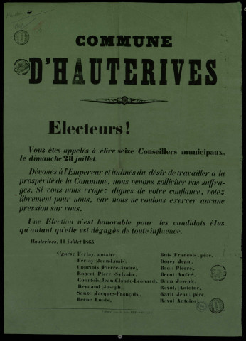 Commune d'Hauterives : vous êtes appelés à élire seize conseillers municipaux…