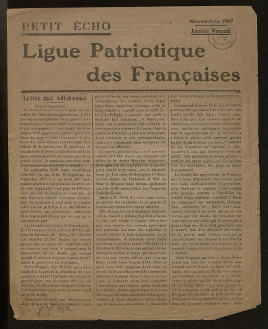 L'Echo de la Ligue patriotique des Françaises - Année 1917