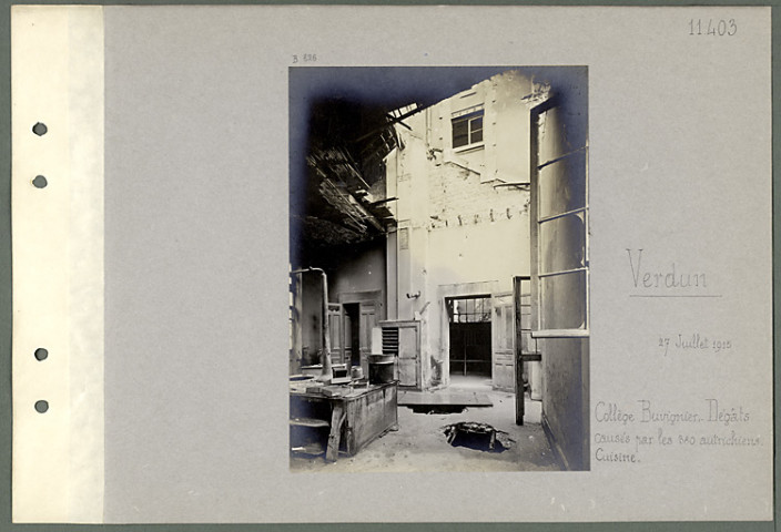 Verdun. Collège Buvignier. Dégâts causés par les 380 autrichiens. Cuisine