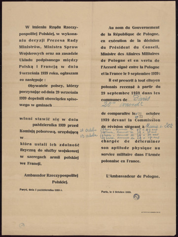 Obywatele polscy, ktÒrzy poczynajac od dnia 29 wrzesnia 1939 dopelnili obowiazku spisowego w gminach = Il est prescrit à tout citoyen polonais recensé à partir du 29 septembre 1939 dans les communes