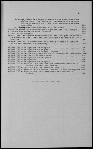 TABLE DES MATIERES : Conférences et réunions du 13 au 22 août 1919. Sous-Titre : Conférences de la paix