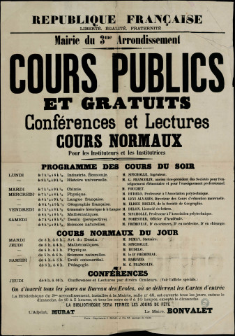 Cours publics et gratuits : Conférences et Lectures