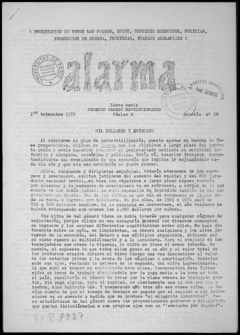 Alarma (1972 ; n°20-22). Sous-Titre : Boletín de Fomento obrero revolucionario. Autre titre : Boletín de FOR