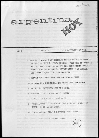Argentina hoy n°02, 2 nov. 1981.