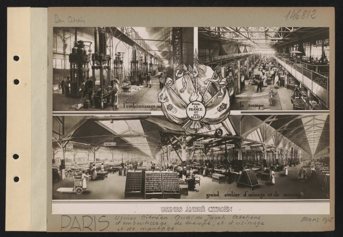 Paris. Usines Citroën. Quai de Javel. Atelier d'emboutissage, de trempe et d'usinage et de montage