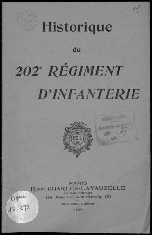 Historique du 202ème régiment d'infanterie