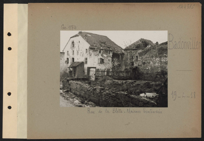 Badonviller. Rue de la Blette. Maisons incendiées