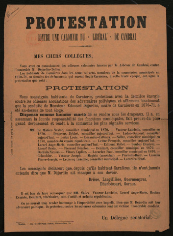 Protestation contre une calomnie du "Libéral" de Cambrai