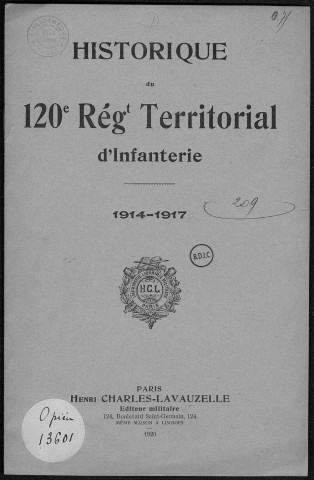 Historique du 120ème régiment territorial d'infanterie