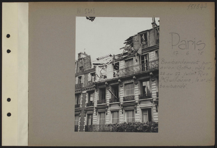 Paris. Bombardement par avion Gotha, nuit du 26 au 27 juin. Rue Saint-Guillaume, le numéro 14 bombardé