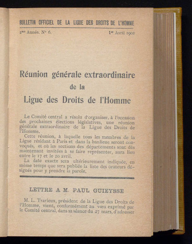 Avril 1902 - Bulletin officiel de la Ligue des Droits de l'Homme