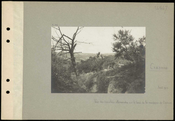 Craonne. Vue des tranchées allemandes sur le haut de la montagne de Craonne