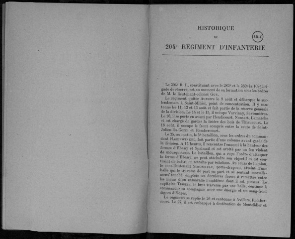 Historique du 204ème régiment d'infanterie
